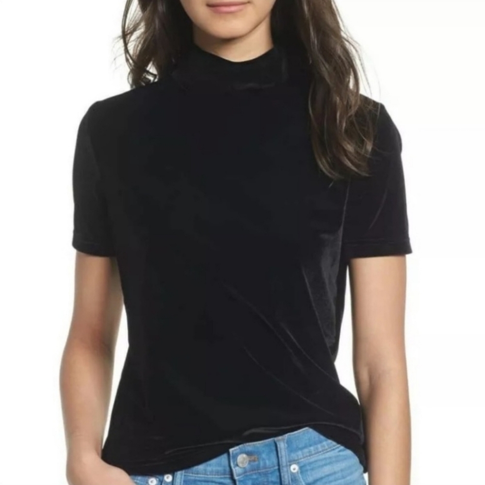 Madewell Mockneck Velvet Short Sleeve Top